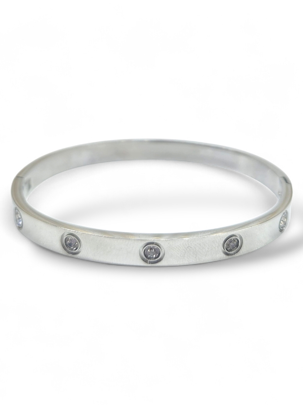 Stainless Steel Zirconia Accent Bangle Bracelet